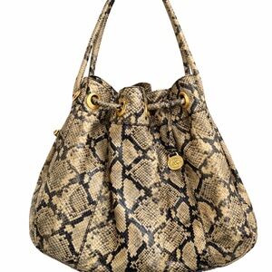 Brahmin Snake-Print Drawstring Hobo w/ matching wallet. Like New!